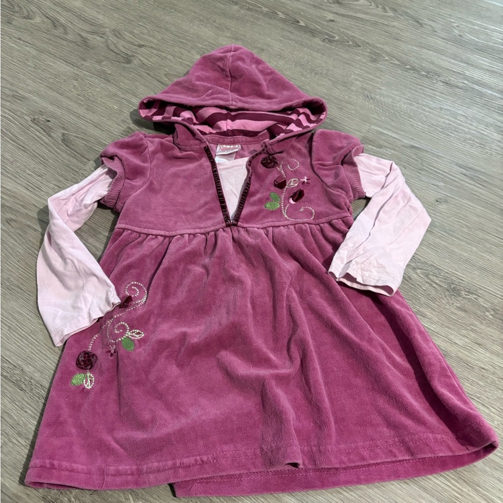 Nannette Pink Hooded Dress with Embroidery